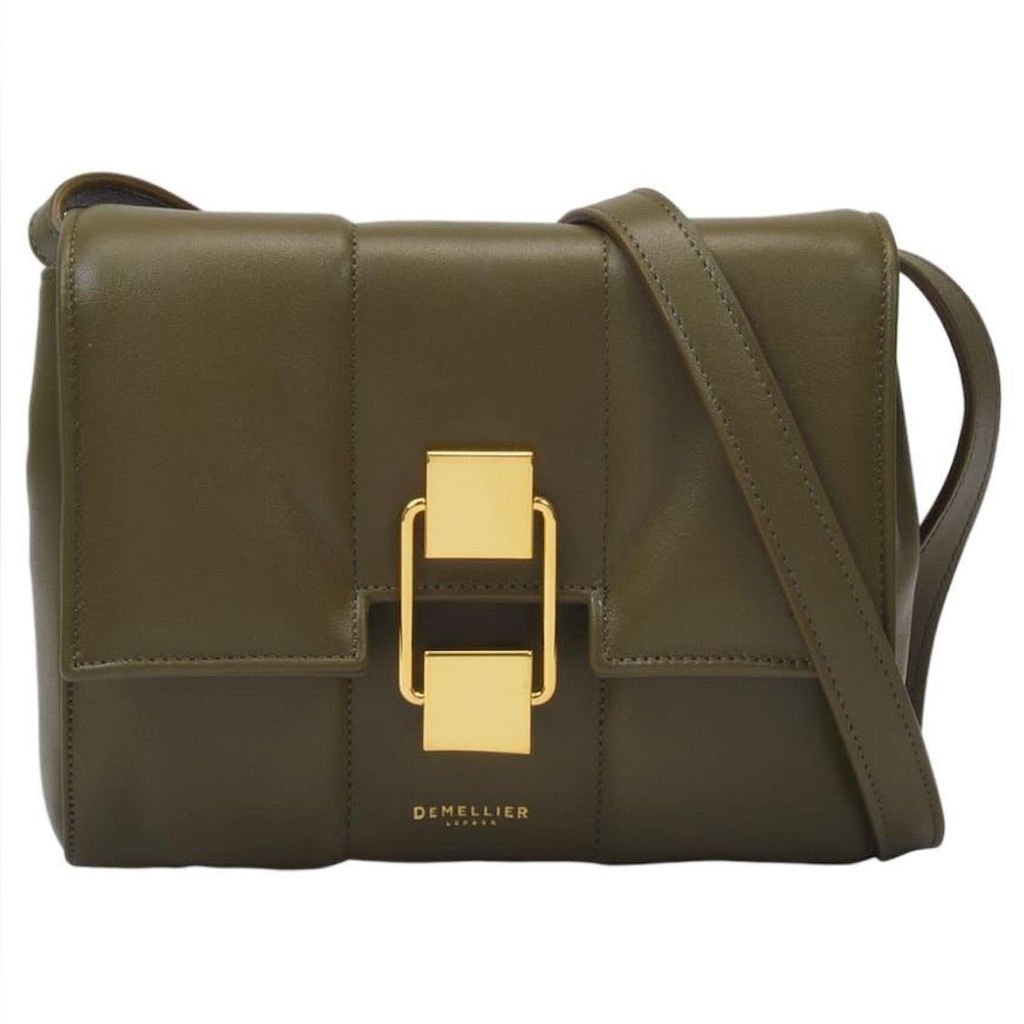Demellier Olive Green Leather Crossbody With Gold Hardware